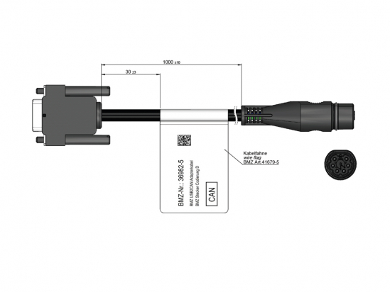 Adapter cable USB2CAN Hirschmann plug 48V 36982-5